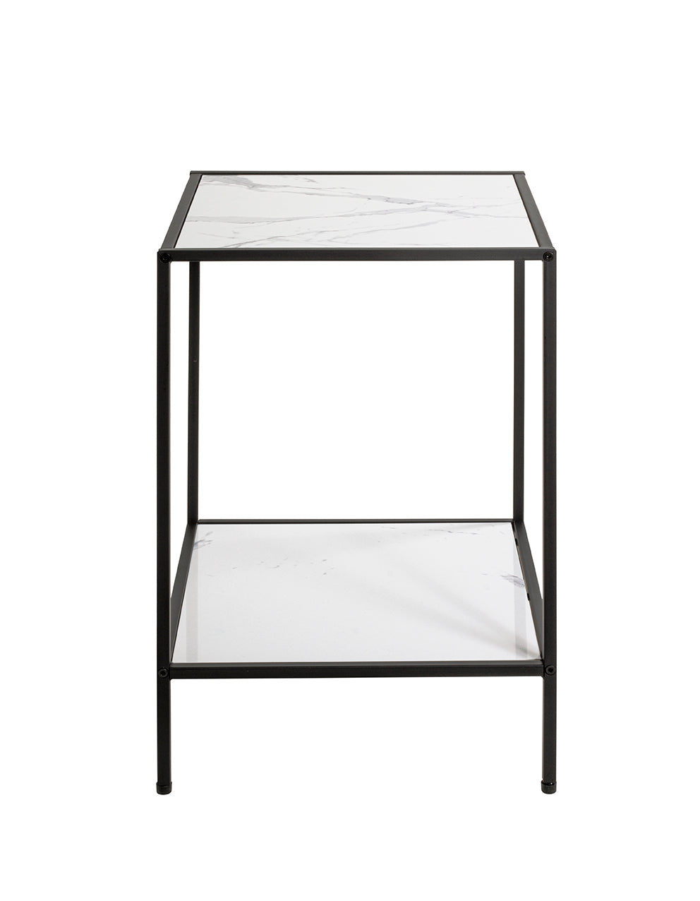 HAKU Möbel Beistelltisch aus Kunstmarmor Füsse höhenverstellbar 40 x 40 x 60 cm in Schwarz, Weiss