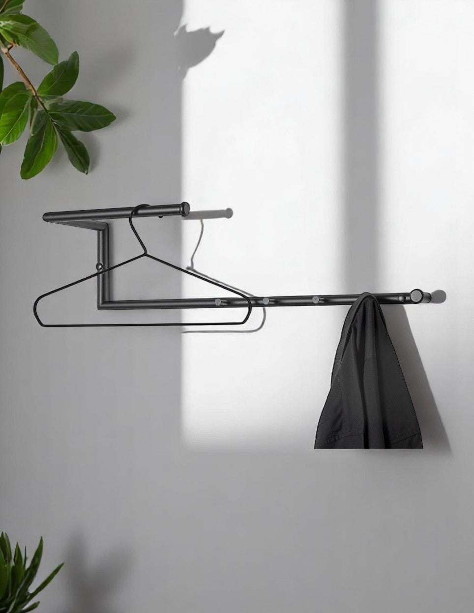 HAKU Möbel Wandgarderobe aus Metall in Schwarz 70 x 20 x 18 cm