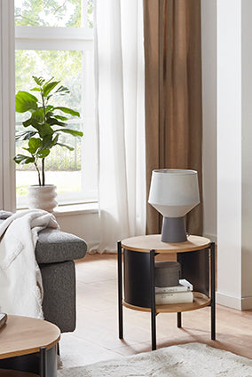HAKU Möbel Beistelltisch aus MDF kratzbeständig in Braun H 44-60 cm Ø 44 cm, Ø 44 cm, H 44 cm in Eiche, Schwarz (Eiche natur)