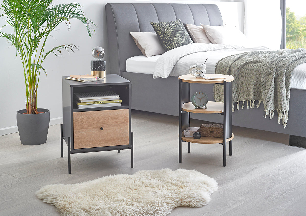 HAKU Möbel Beistelltisch aus MDF kratzbeständig in Braun H 44-60 cm Ø 44 cm, Ø 44 cm, H 60 cm in Eiche, Schwarz (Eiche natur)