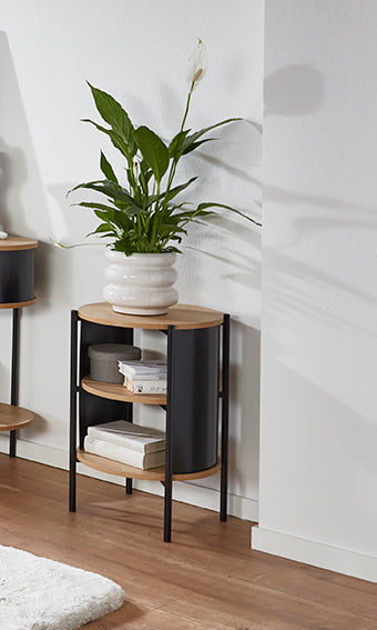 HAKU Möbel Beistelltisch aus MDF kratzbeständig in Braun H 44-60 cm Ø 44 cm, Ø 44 cm, H 60 cm in Eiche, Schwarz (Eiche natur)