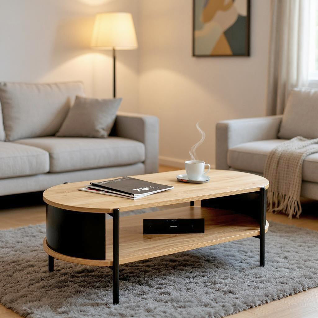 HAKU Möbel Couchtisch aus MDF kratzbeständig in Braun in Eiche, Schwarz (Eiche natur)
