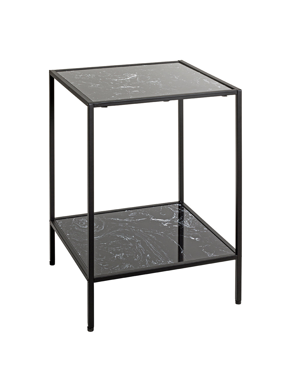 HAKU Möbel Beistelltisch aus Kunstmarmor Füsse höhenverstellbar 40 x 40 x 60 cm in Schwarz