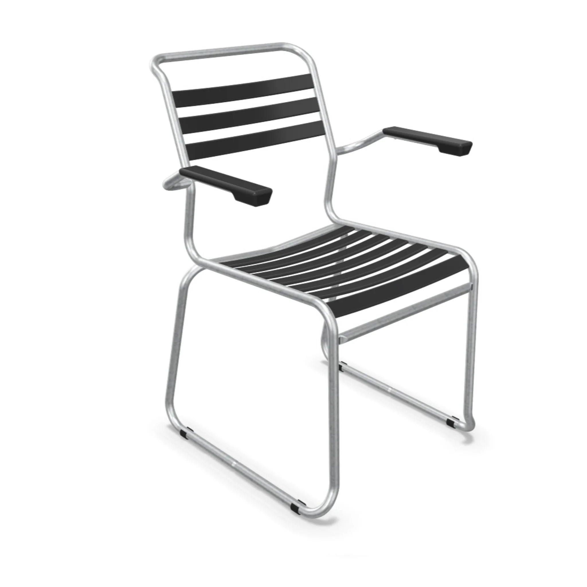 Schaffner Lattenstuhl Säntis mit Kufen aus Aluminium und schwarzen Lamellen - moderner Outdoor-Stuhl
