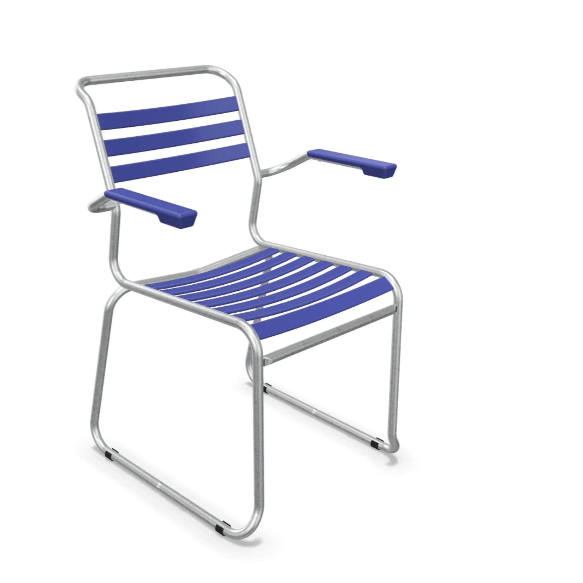 Schaffner Lattenstuhl Säntis mit Kufen, Aluminium und blauen Lamellen, moderner Gartenstuhl.