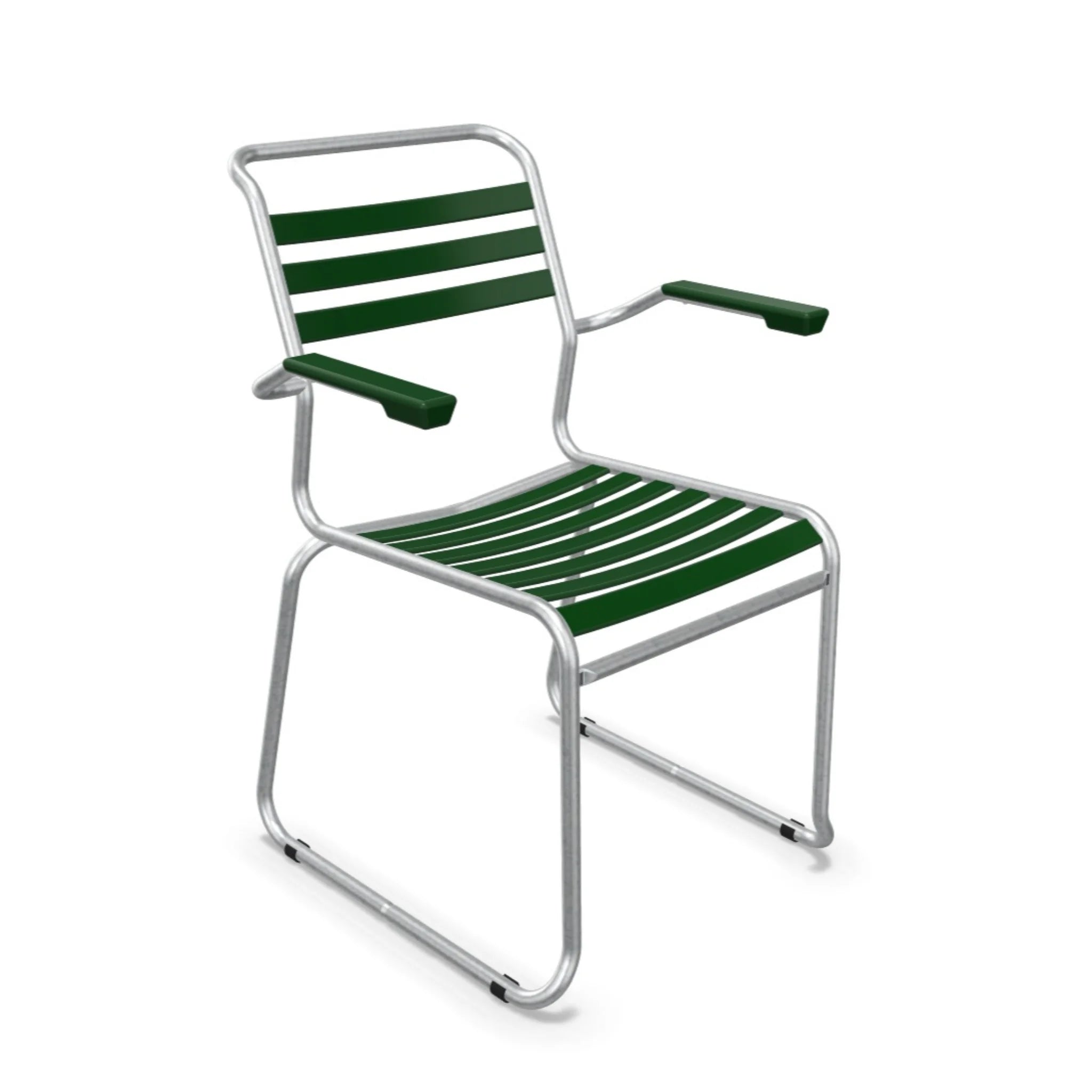 Schaffner Lattenstuhl Säntis mit Kufen Aluminium Tannengrün - moderner Gartenstuhl mit Armlehnen