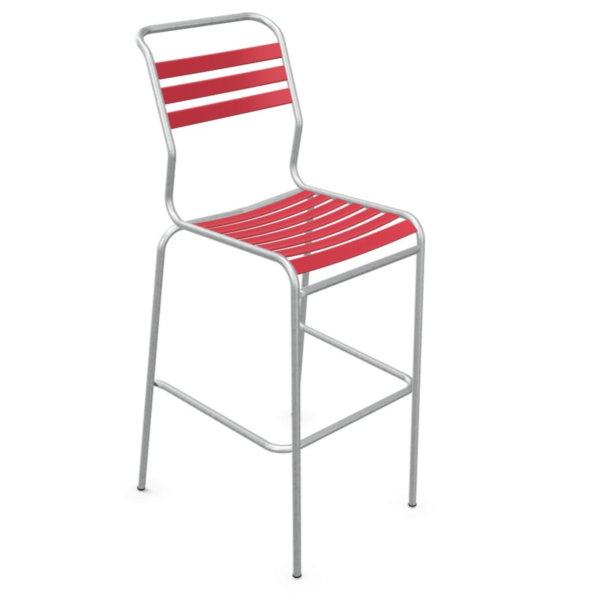 Lättli Barhocker Säntis Ahornrot - moderner Aluminium Barstuhl mit rotem Sitzflächendesign