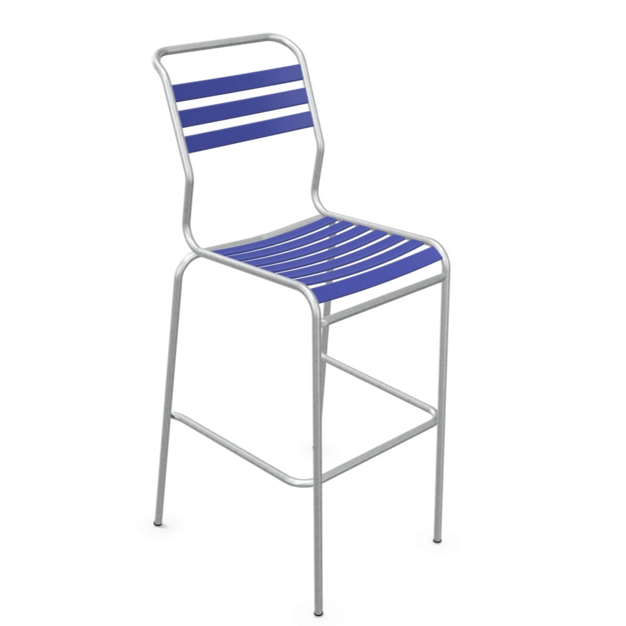 Lättli Barstuh Säntis blau - moderner Barstuhl mit Aluminium-Rahmen und blauen Kunststoffstreifen