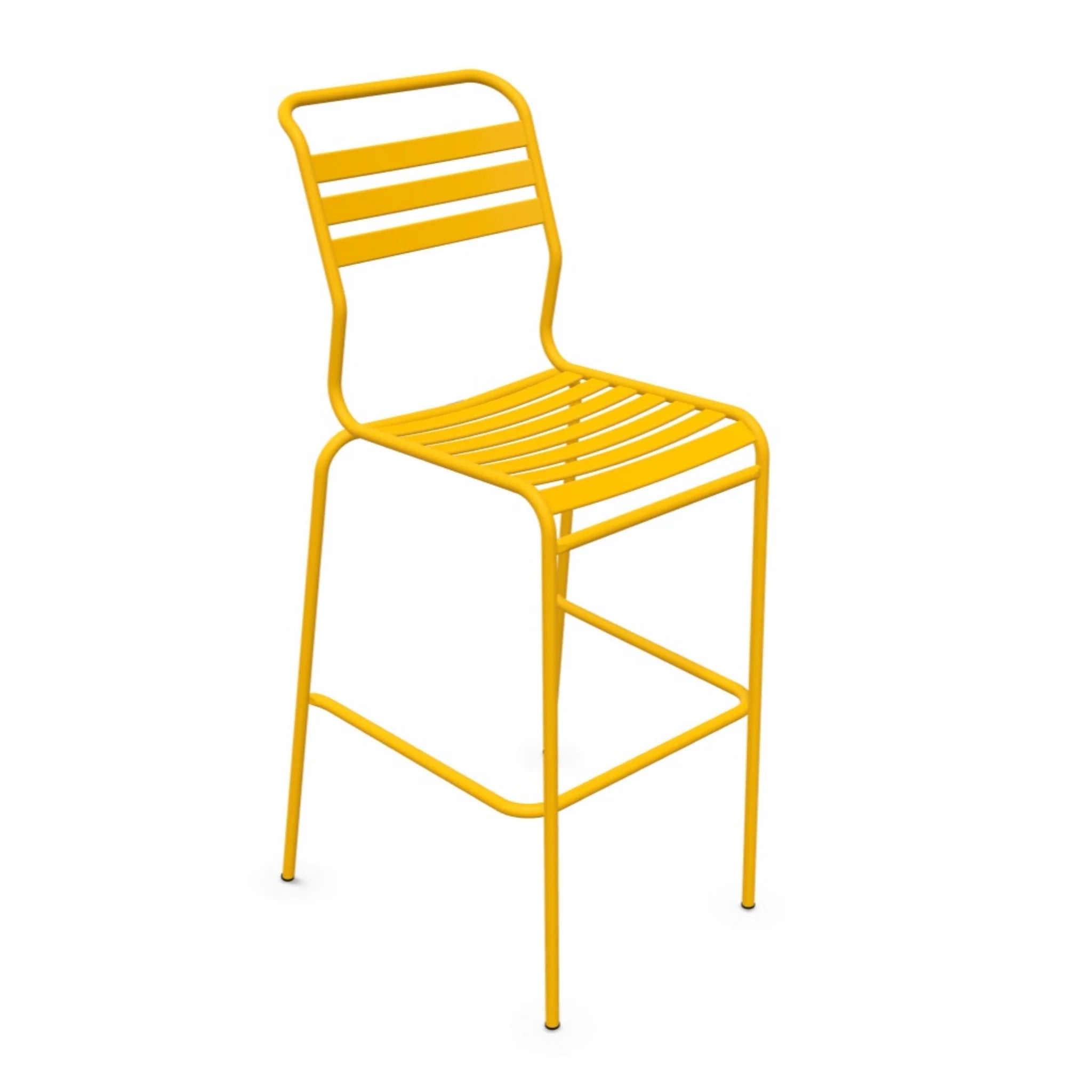 Gelber Barstuhl Sänttis von Lättli - moderner Designerstuhl aus Metall für Küche und Bar.