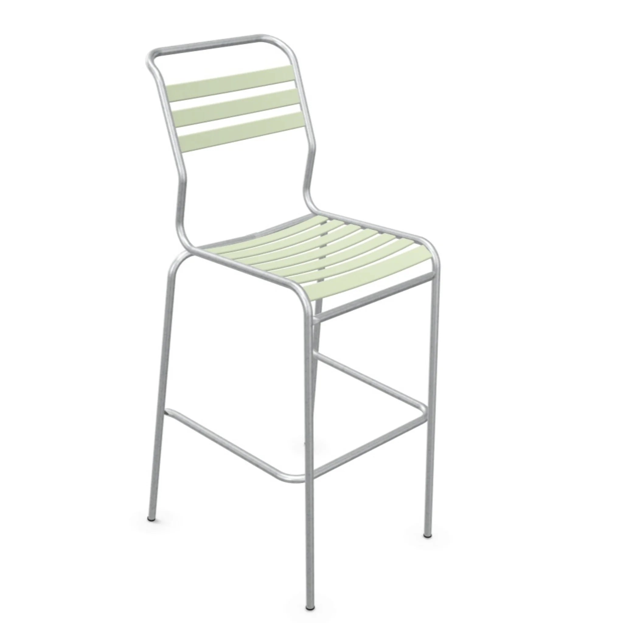Lättli Barhocker Säntis Pastellgrün - moderner Aluminium-Barstuhl mit Kunststoffstreben für Innen- und Außenbereich.