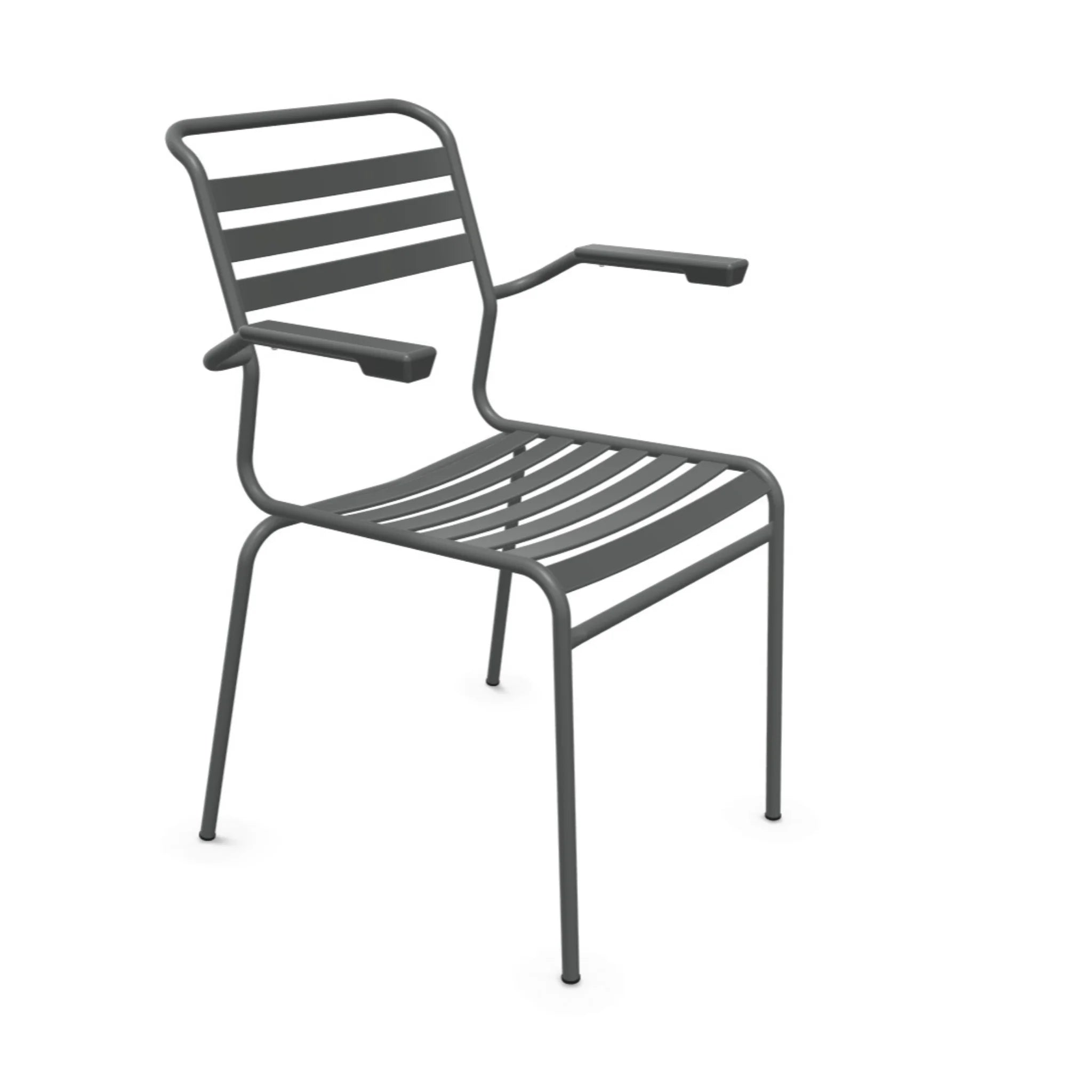 Schaffner Säntis Lattenstuhl mit Armlehne in Graphit - hochwertiger Gartenstuhl aus Metall