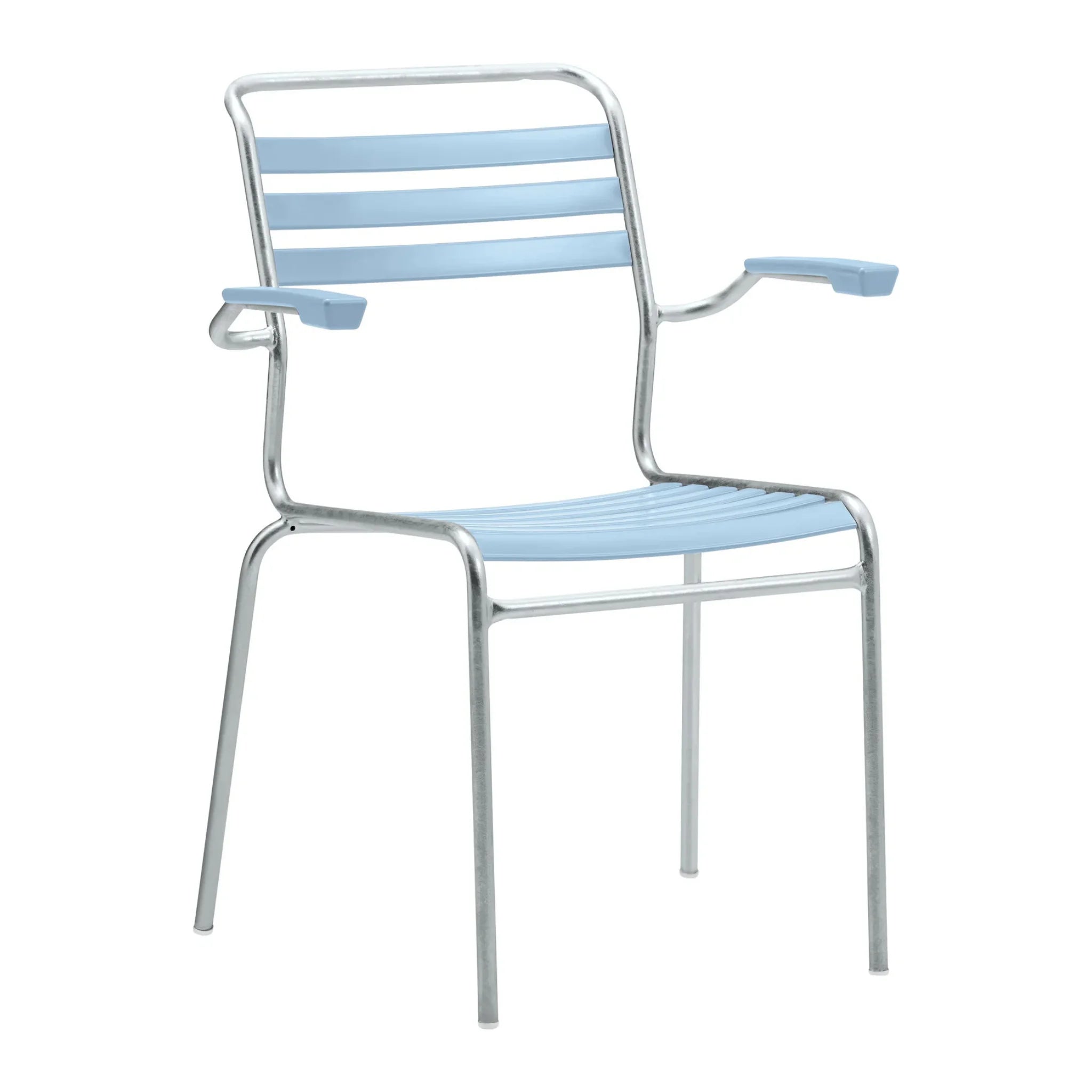 Schaffner Säntis Lattenstuhl mit Armlehne in Pastellblau - moderner Gartenstuhl aus Aluminium