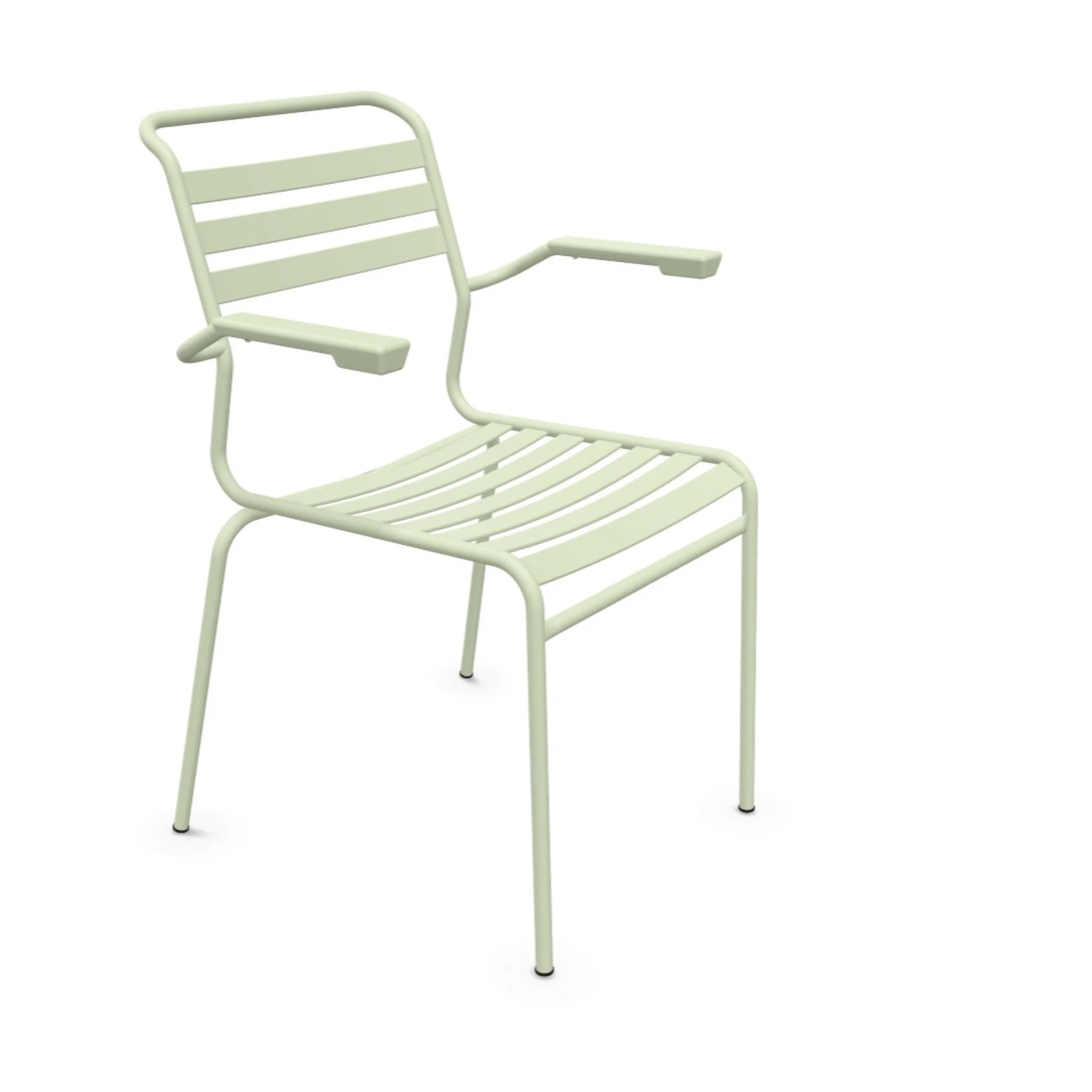 Schaffner Säntis Lattenstuhl mit Armlehne in Pastellgrün - stabiler Gartenstuhl aus Metall