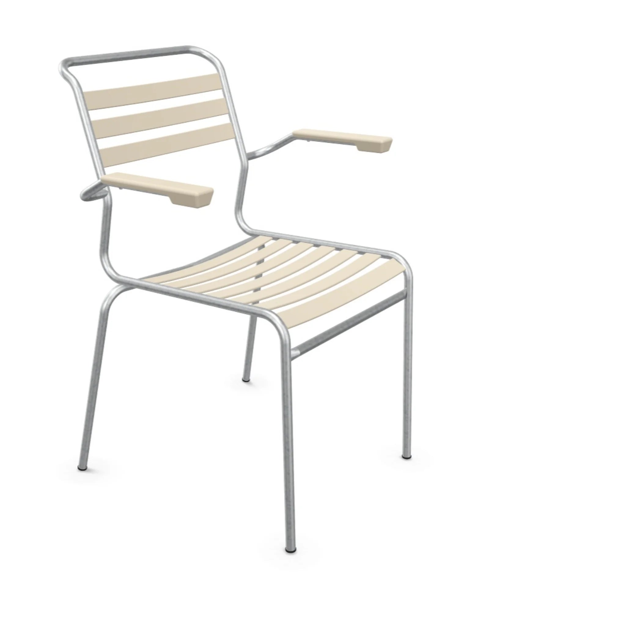 Schaffner Säntis Lattenstuhl mit Armlehne in Pastellsand - Gartenstuhl aus Aluminium