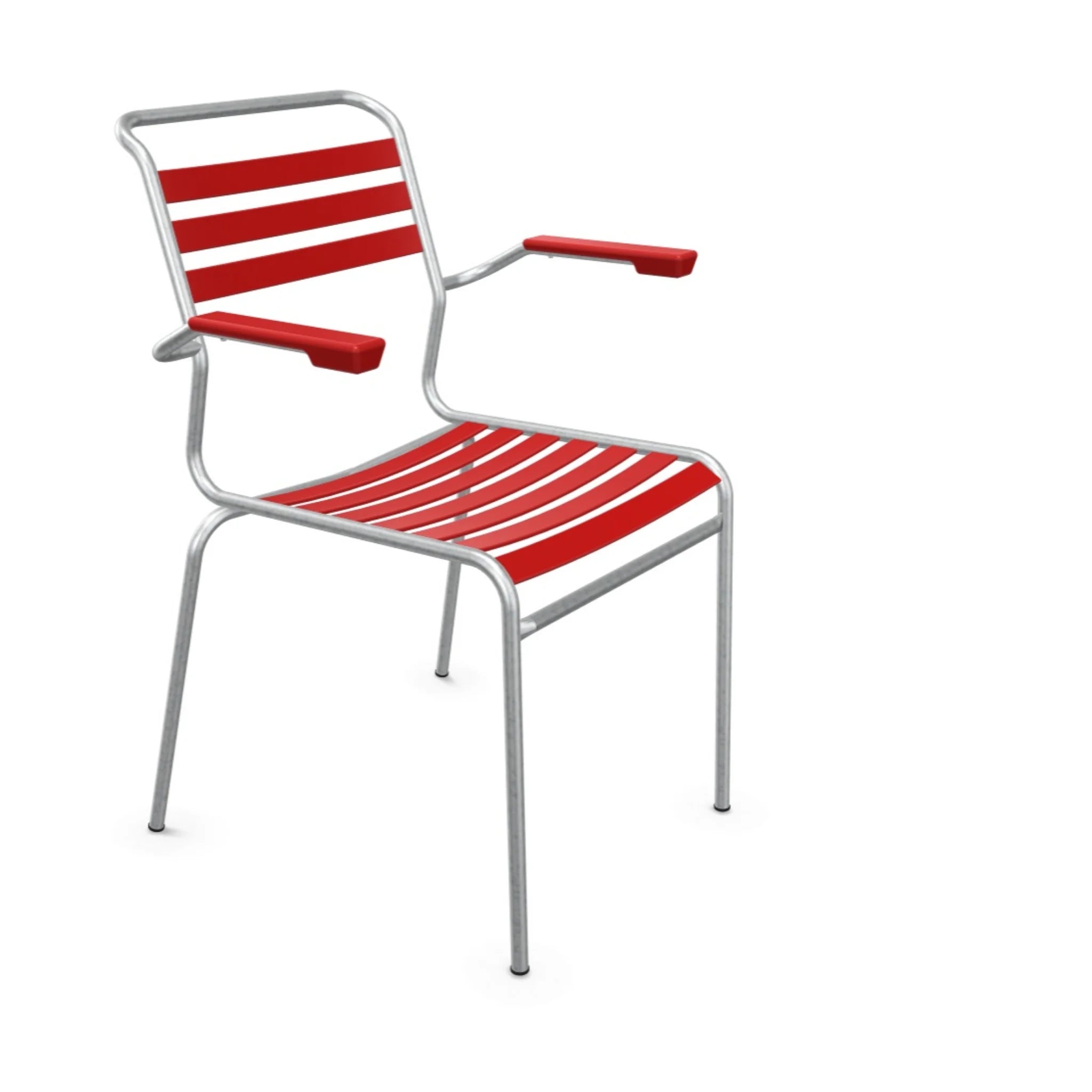 Schaffner Säntis Lattenstuhl mit Armlehne rot - moderner Gartenstuhl aus Aluminium mit roten Lamellen