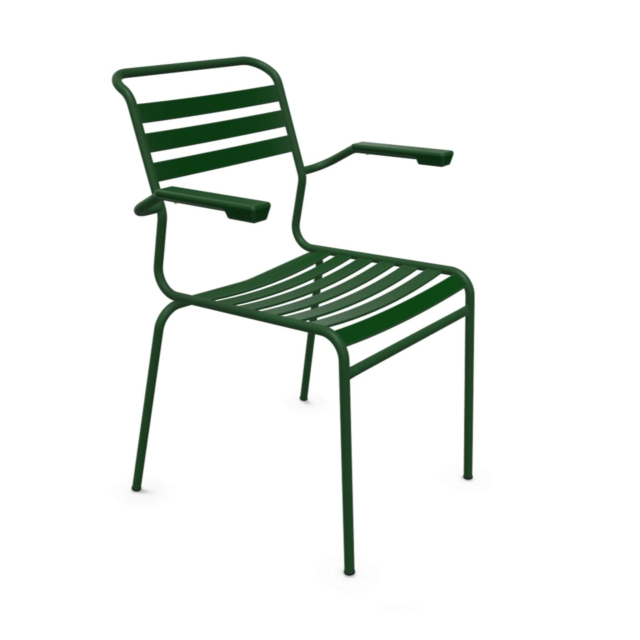 Schaffner Säntis Lattenstuhl mit Armlehne in Tannengrün - hochwertiger Gartenstuhl aus Schweizer Möbeldesign