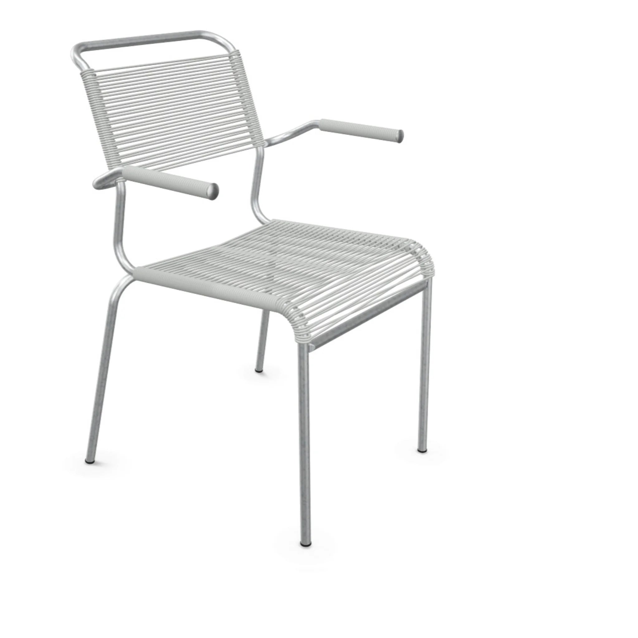Schaffner Spaghettistuhl mit Armlehne Alusilber - moderner Gartenstuhl aus Aluminium