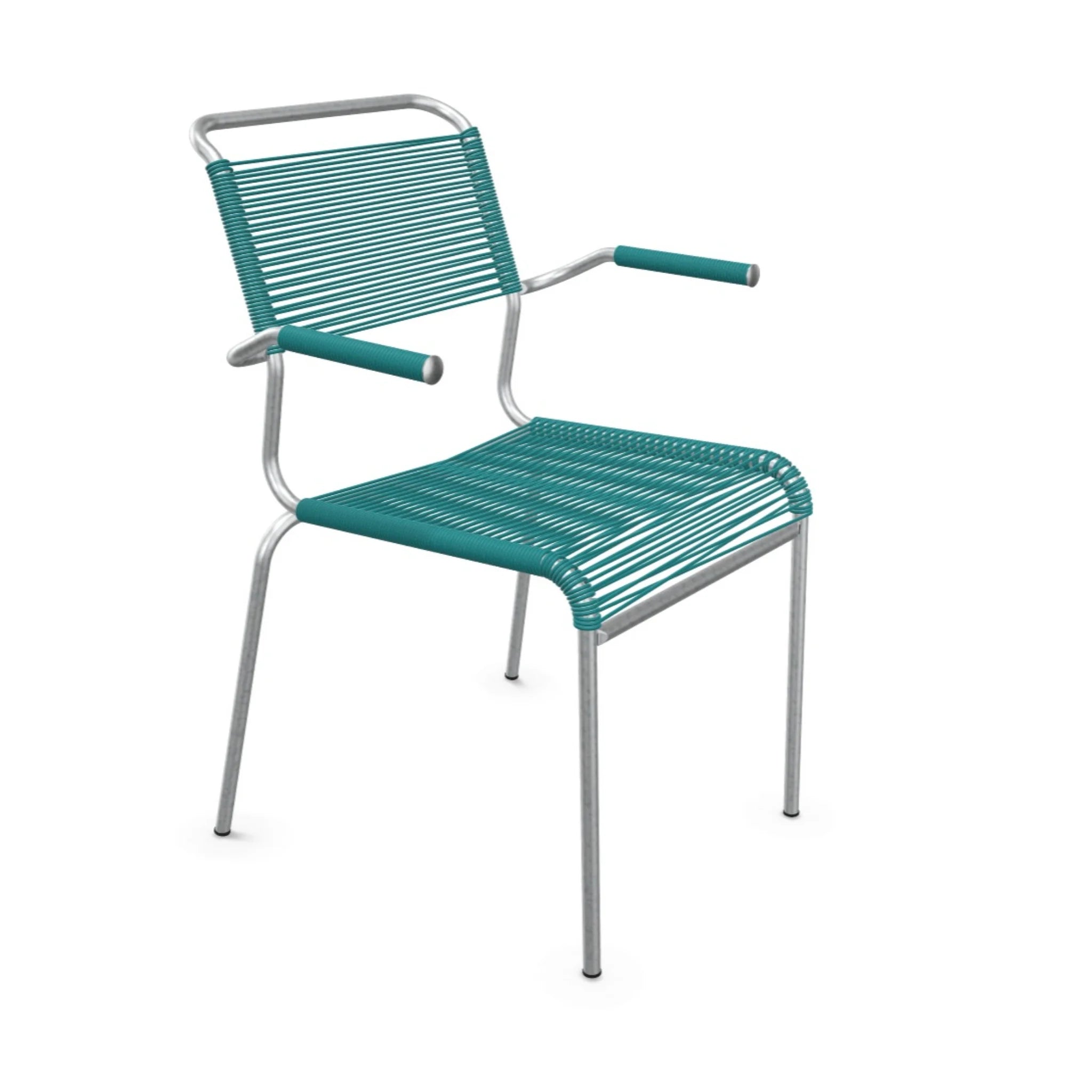 Schaffner Spaghettistuhl mit Armlehne in Kaliblau - moderner Gartenstuhl aus Aluminium und Kunststoff