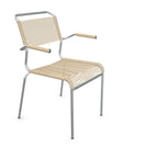 Schaffner Spaghettistuhl mit Armlehne in Pastellbraun - moderner Gartenstuhl mit Aluminium-Gestell