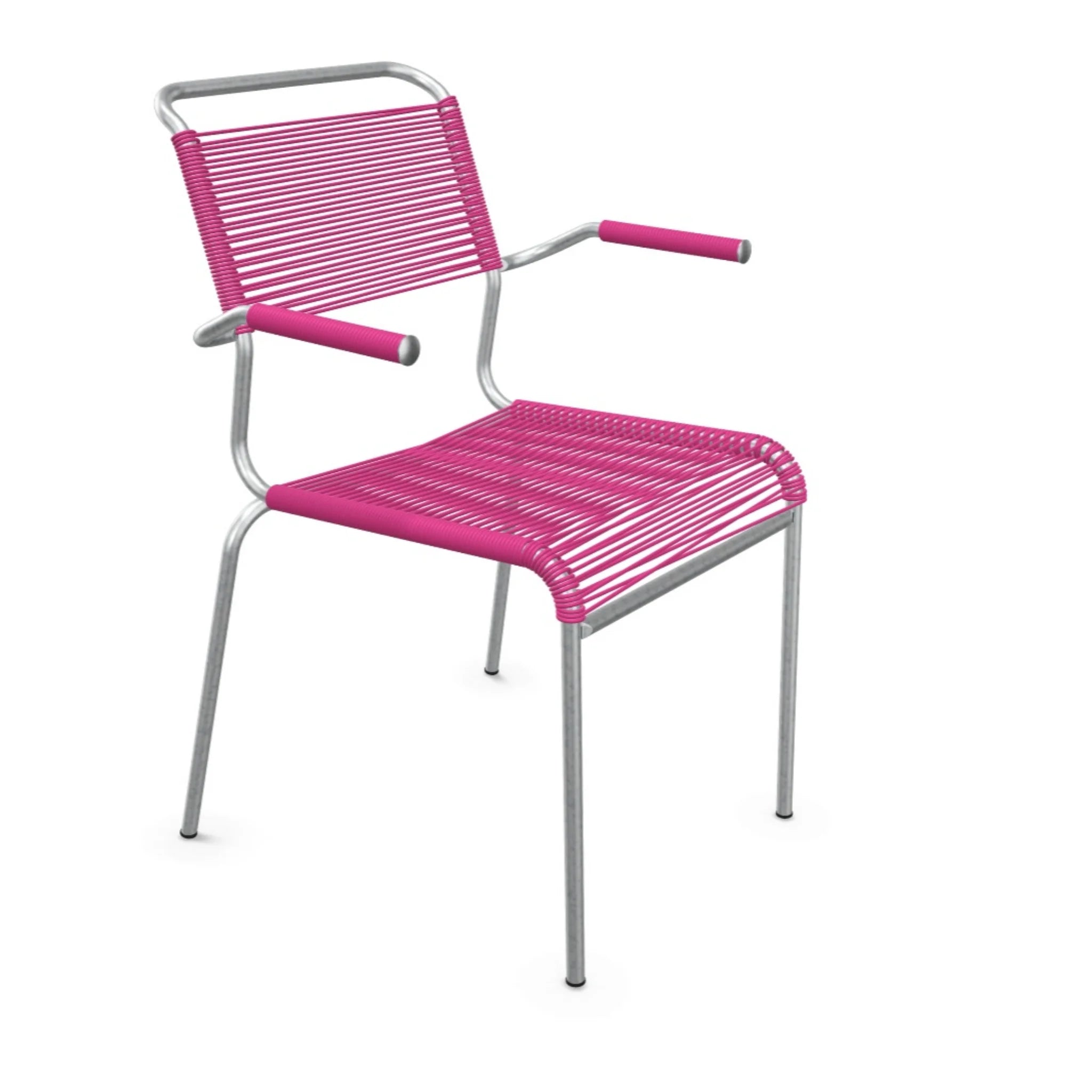 Schaffner Spaghettistuhl mit Armlehne in Pink - moderner Gartenstuhl mit Metallgestell