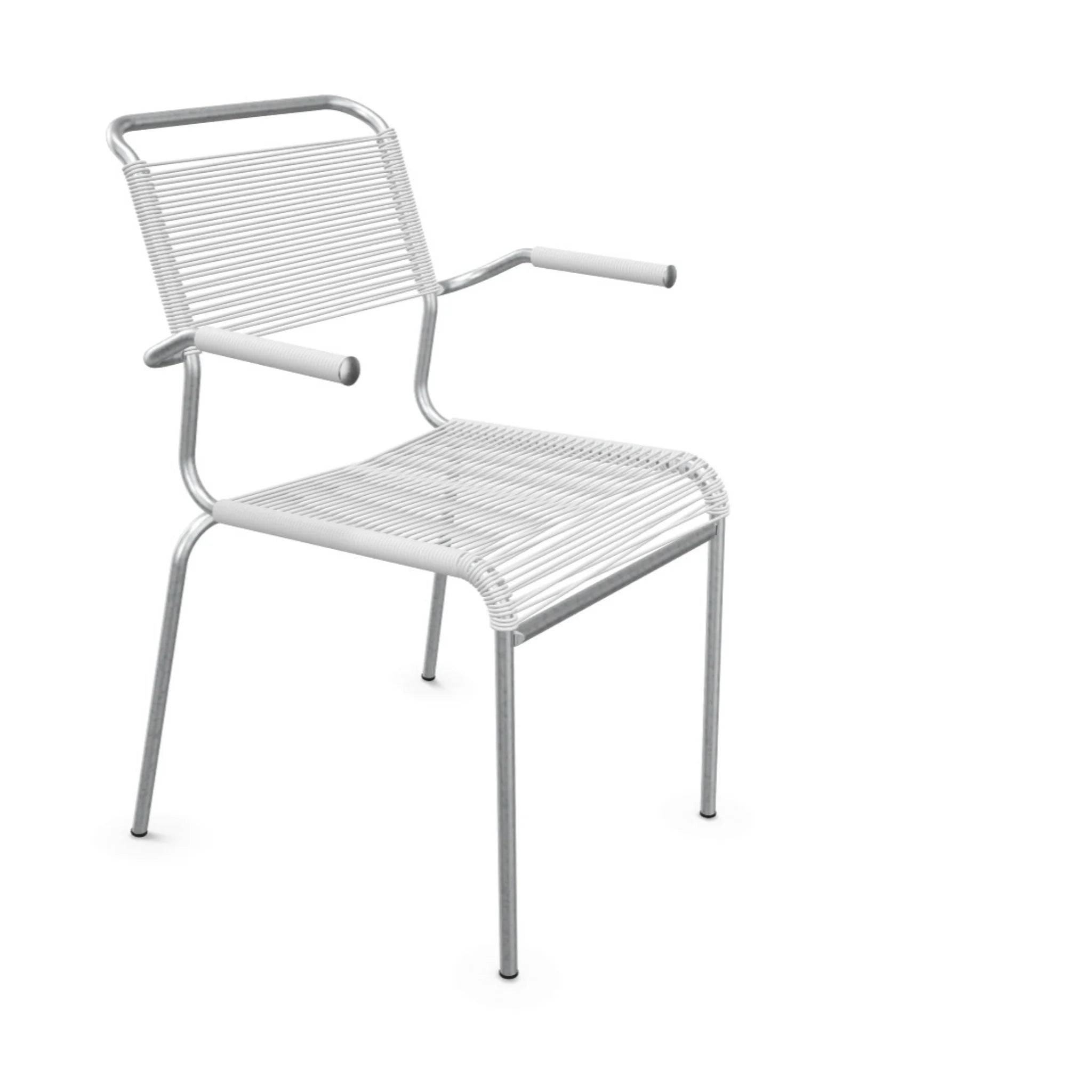 Schaffner Spaghettiesstuhl mit Armlehne in Weiß - moderner Gartenstuhl aus Aluminium