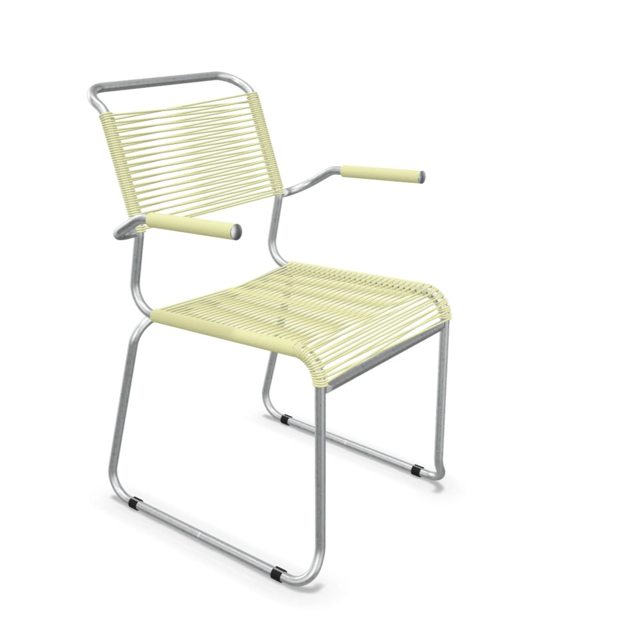 Schaffner Säntis Stuhl mit Armlehne, Kufen, Spaghetti-Design in Buchsgelb – moderner Gartenstuhl