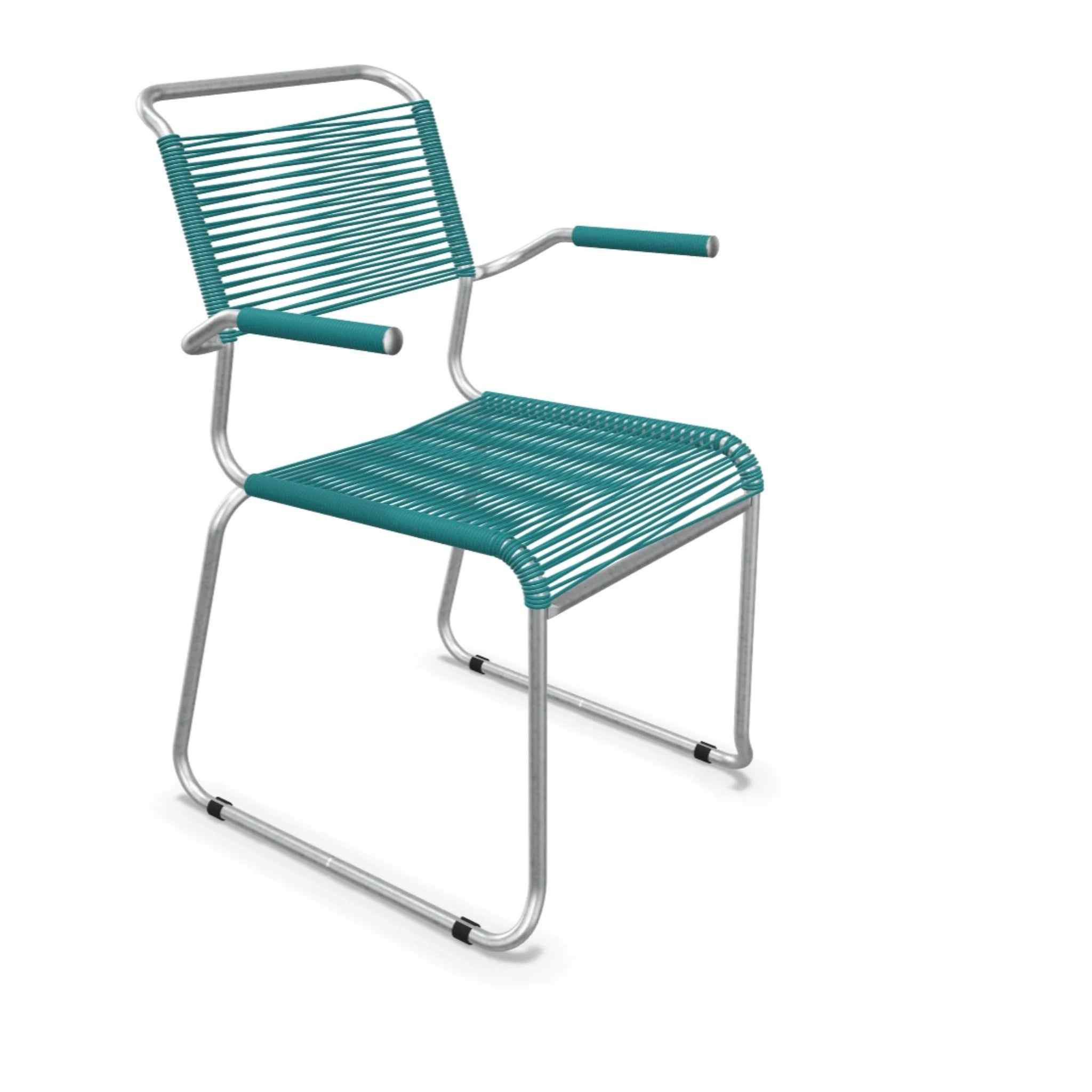 Schaffner Säntis Stuhl mit Armlehne in Kaliblau - moderner Gartenstuhl aus Spaghetti-Material