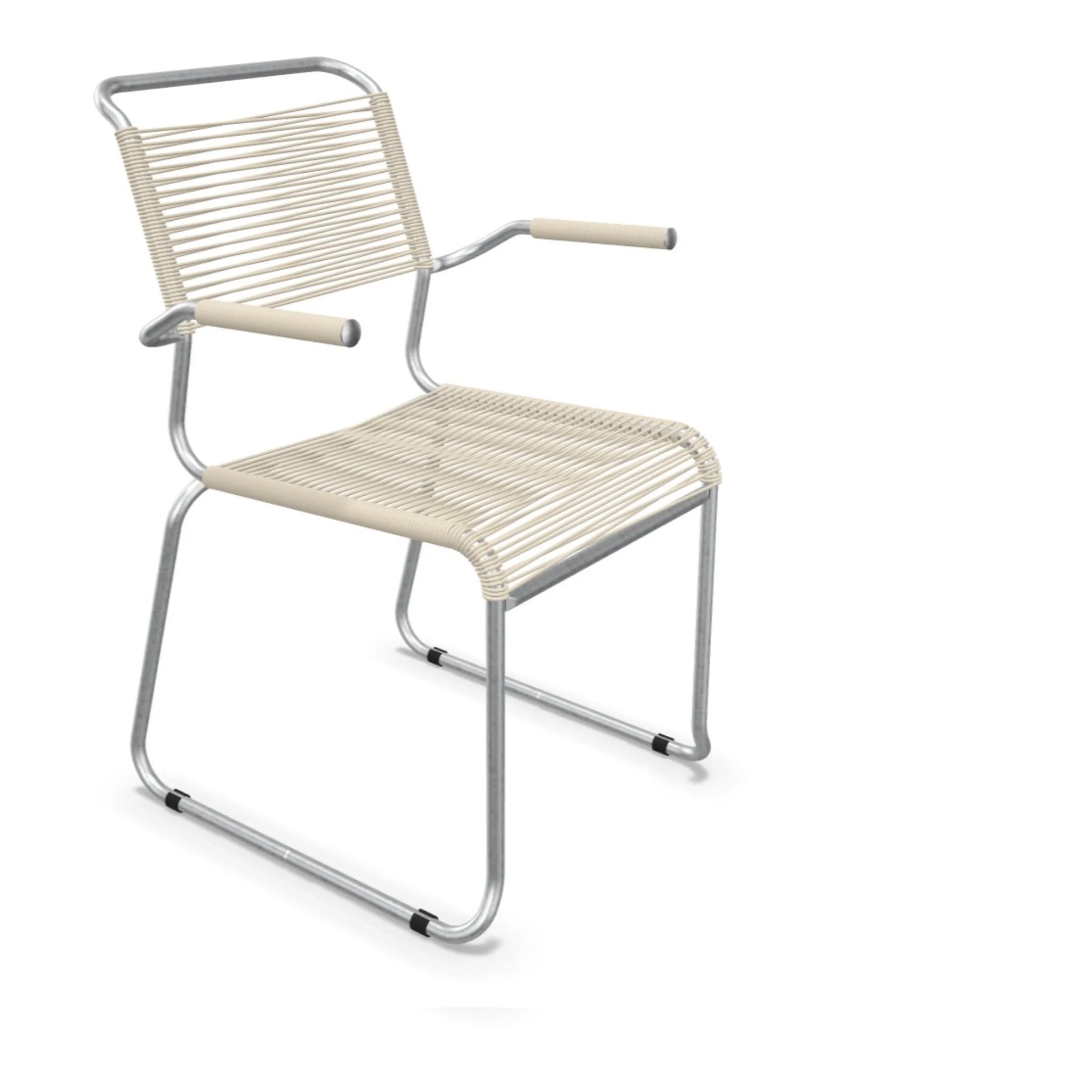 Schaffner Säntis Stuhl mit Armlehne in Pastellsand - moderner Gartenstuhl mit Spaghetti-Design