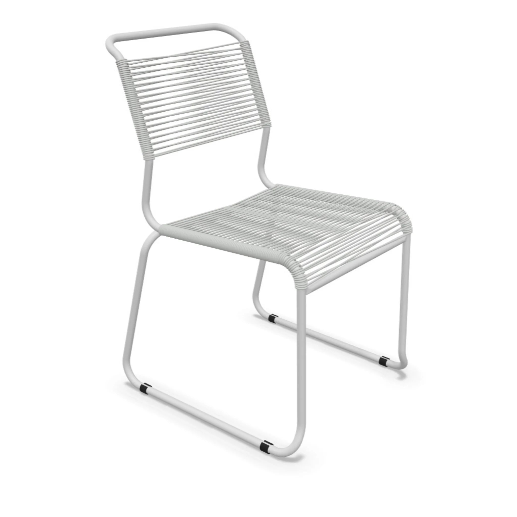 Sänitis Spagettistuhl mit Kufen in Alusilber - moderner Designerstuhl für Innen- und Außenbereich.