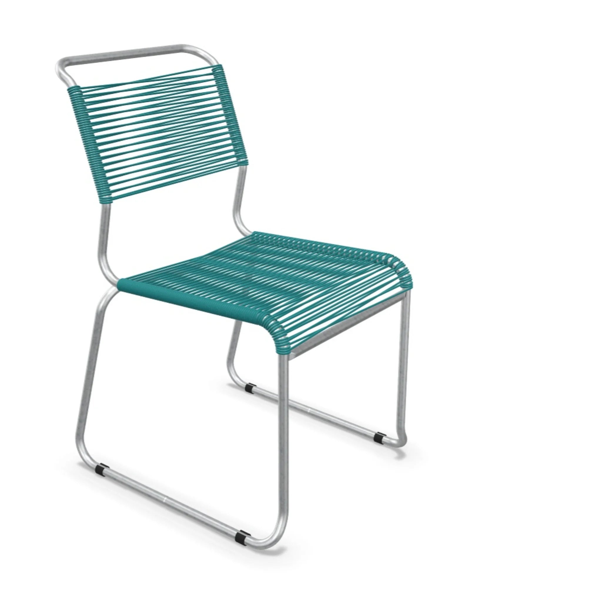 Spaghetti Stuhl Sääntis mit Kufen Kaliblau - moderner Design Gartenstuhl aus Kunststoffschnüren und Aluminium Rahmen