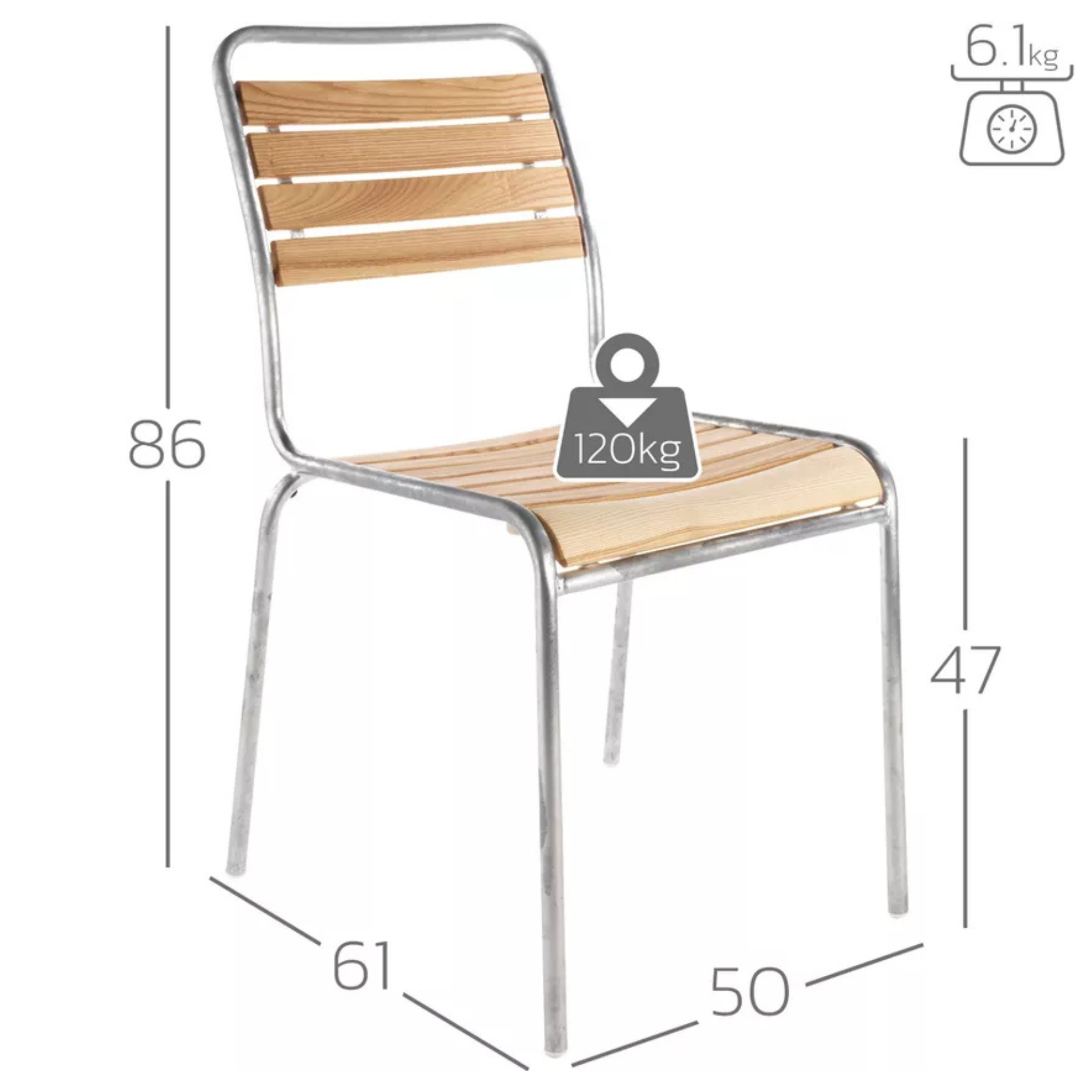 Schaffner Rigi Holzlattenstuhl aus Aluminium und Holz, 86cm hoch, 120kg Tragkraft, modernes Design.