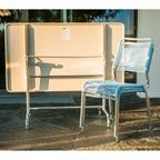 Schaffner Metalltisch Rigi 140x80cm mit blauen Stühlen – modernes Gartenmöbel Set