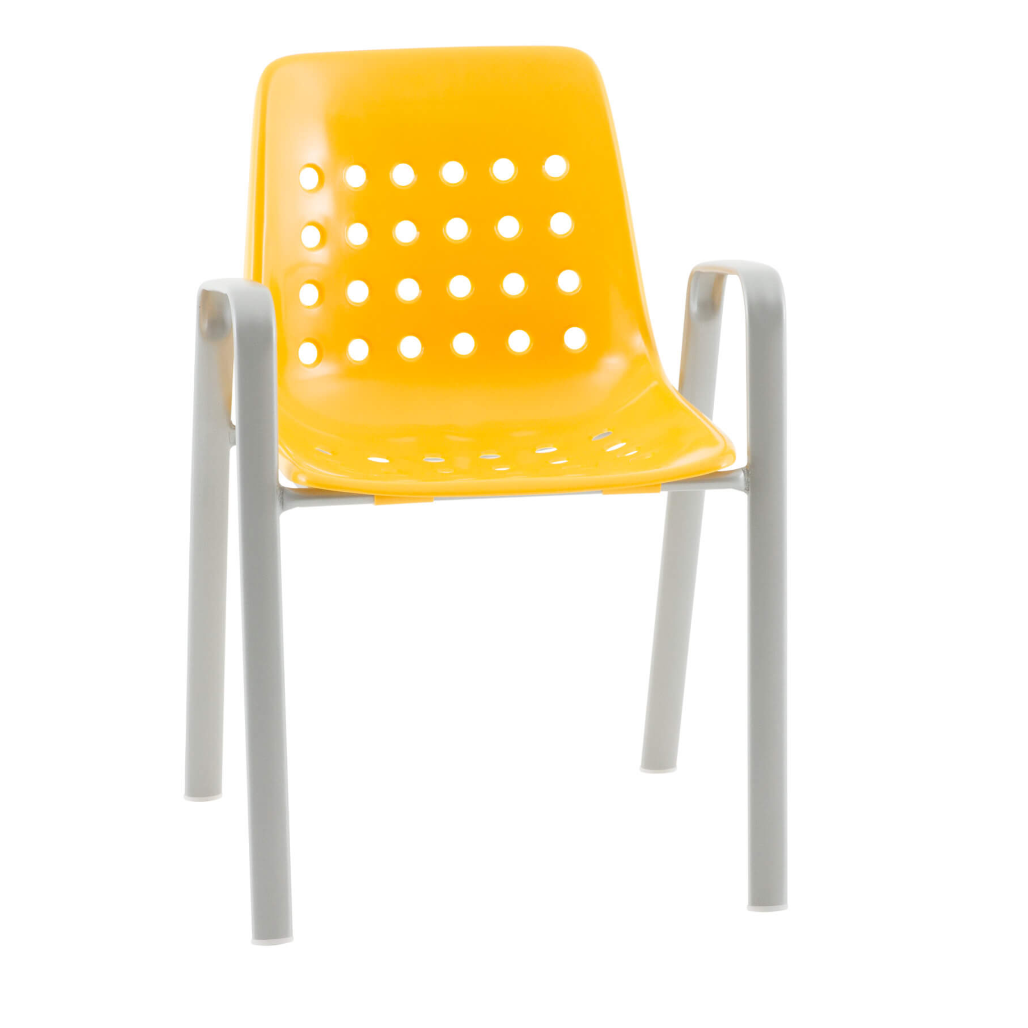 Schaffner Bermuda Stapelstuhl in Gelb mit weißem Metallgestell, moderner Designerstuhl