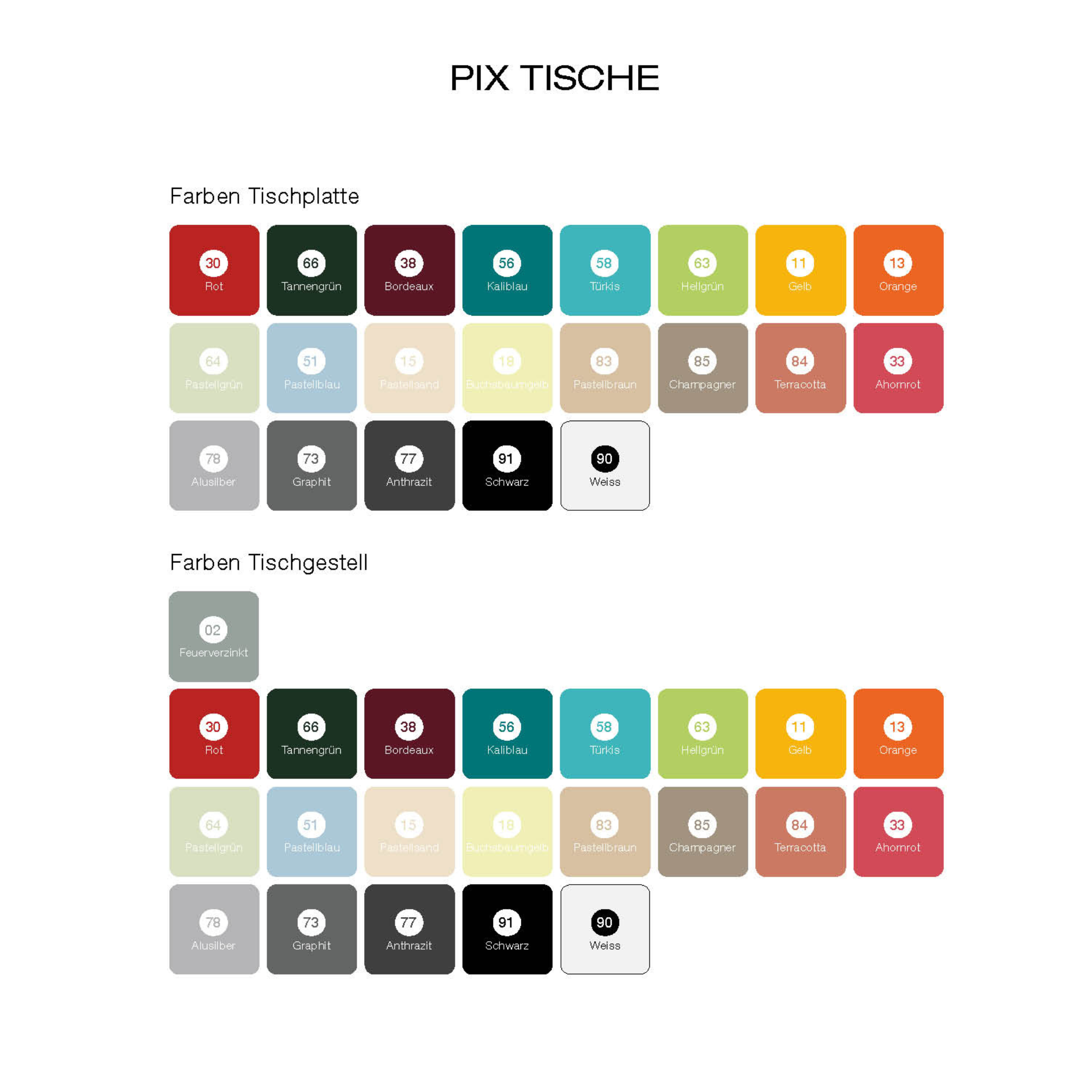 Schaffner PIX Tische 60cm Türkis - Farbpalette Tischplatten und Gestelle