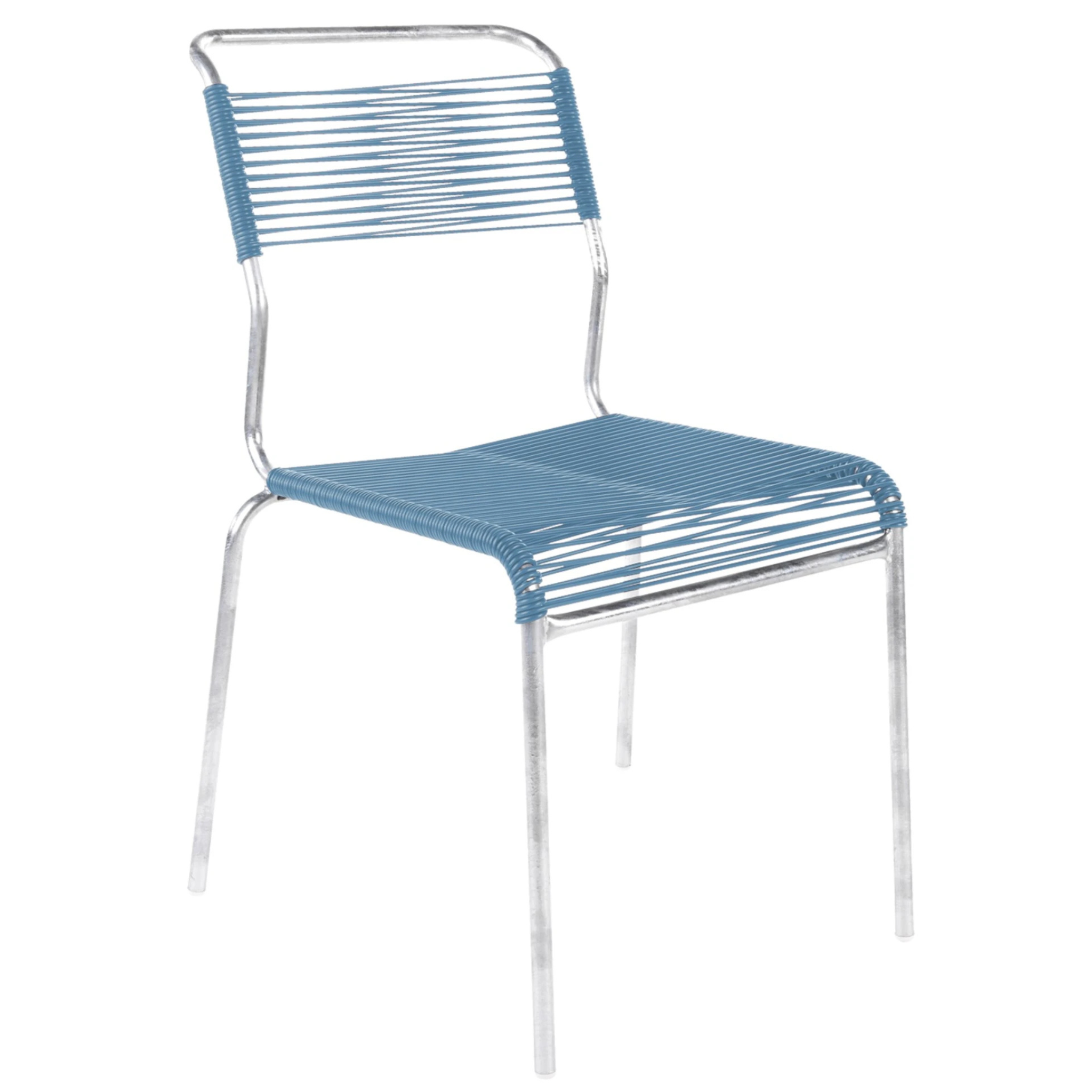 Schaffner Spaghettistuhl Säntis ohne Armlehne in Pastellblau, feuerverzinkt – moderner Gartenstuhl