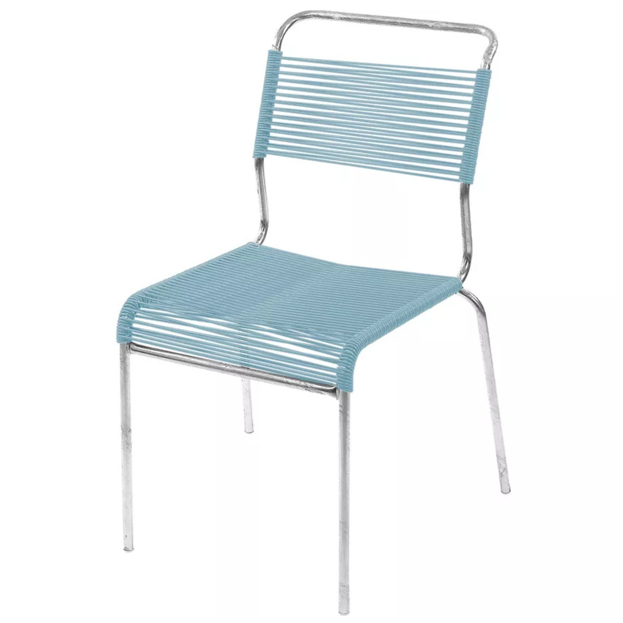 Schaffner Spaghettistuhl Säntis ohne Armlehne in Pastellblau, feuerverzinkt – moderner Gartenstuhl