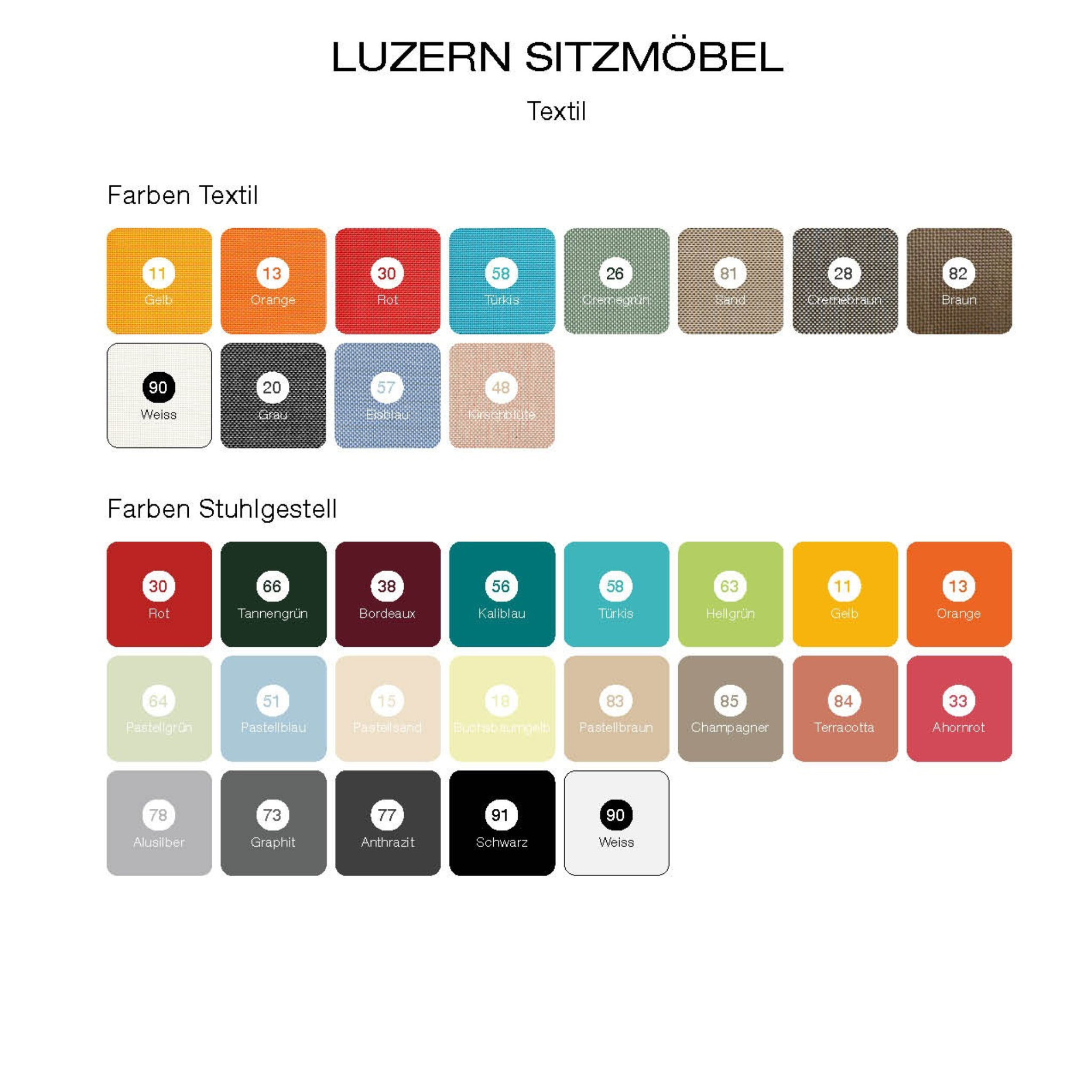 Luzern Sitzmöbel Textil- und Stuhlgestellfarben Farbpalette mit Champagner und Cremegrün Optionen