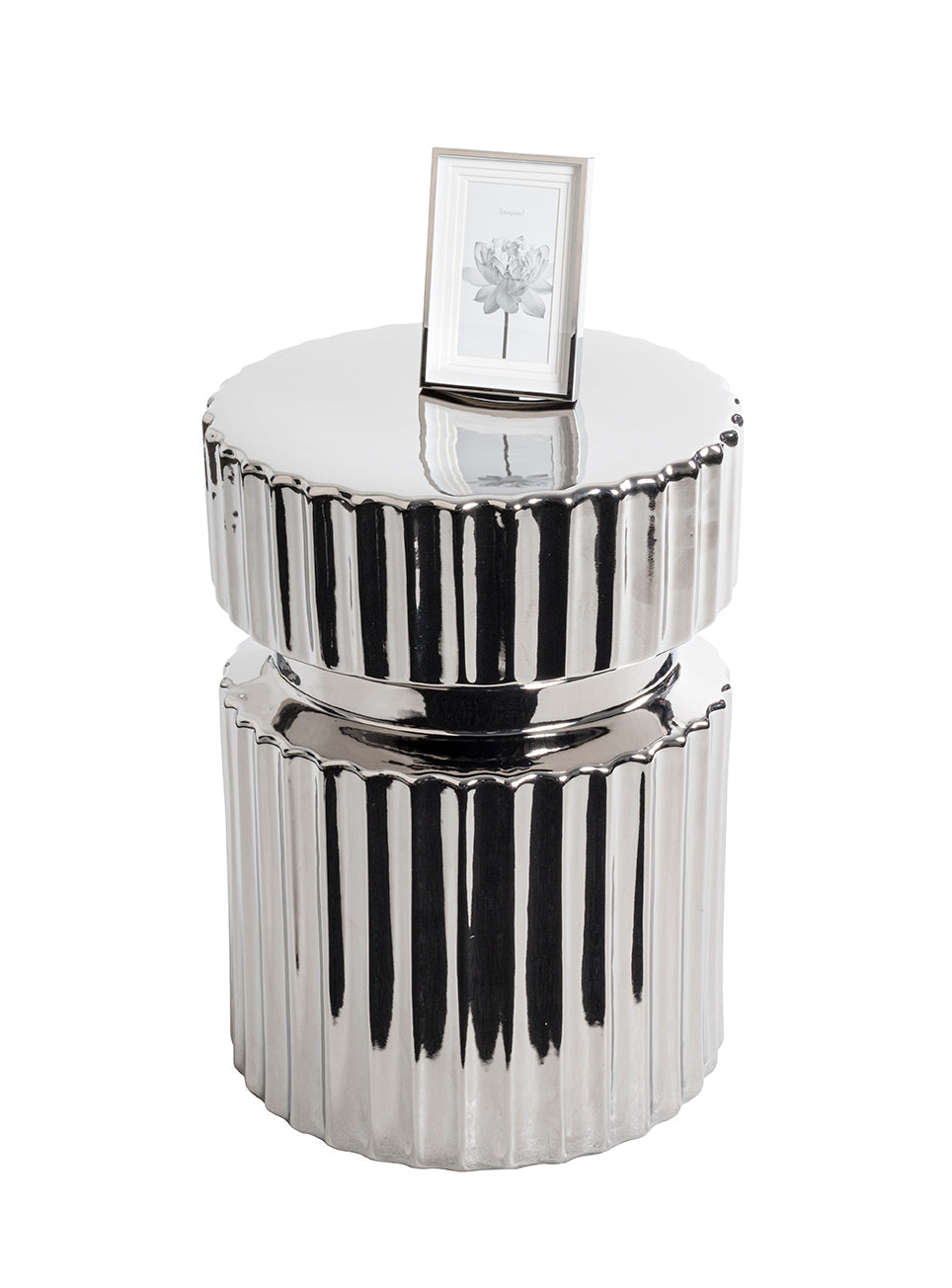 HAKU Möbel Beistelltisch aus Keramik Säulenfuss in Silber