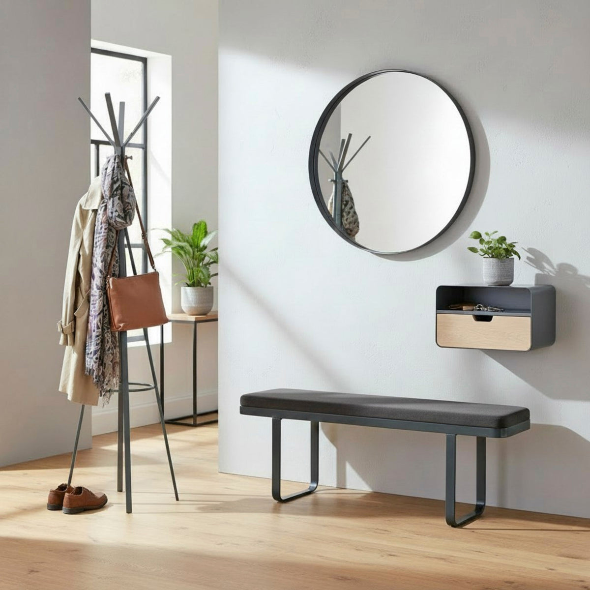 HAKU Möbel Bank aus Metall gepolstert, 115 x 36 cm, H 48 cm in Anthrazit
