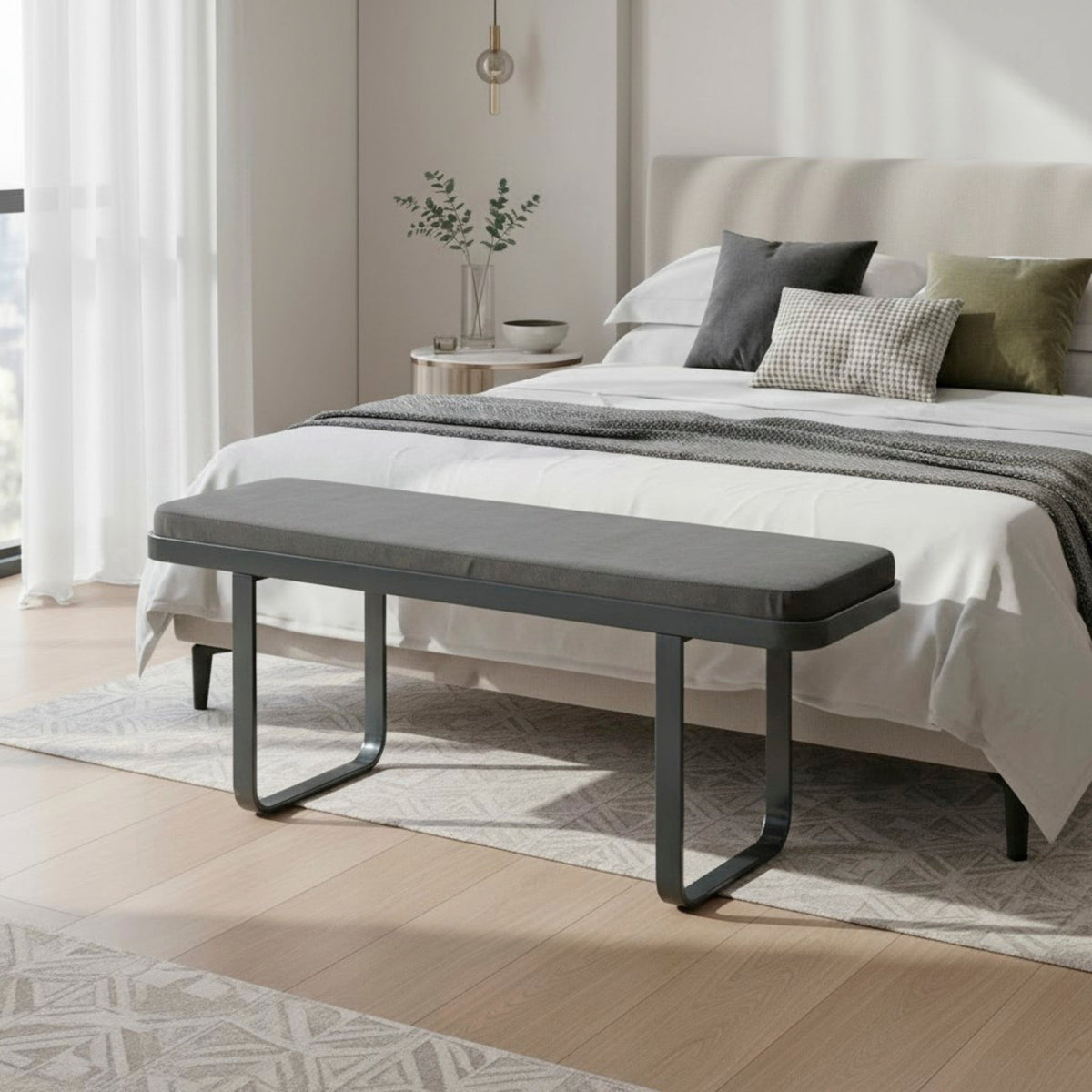 HAKU Möbel Bank aus Metall gepolstert, 115 x 36 cm, H 48 cm in Anthrazit