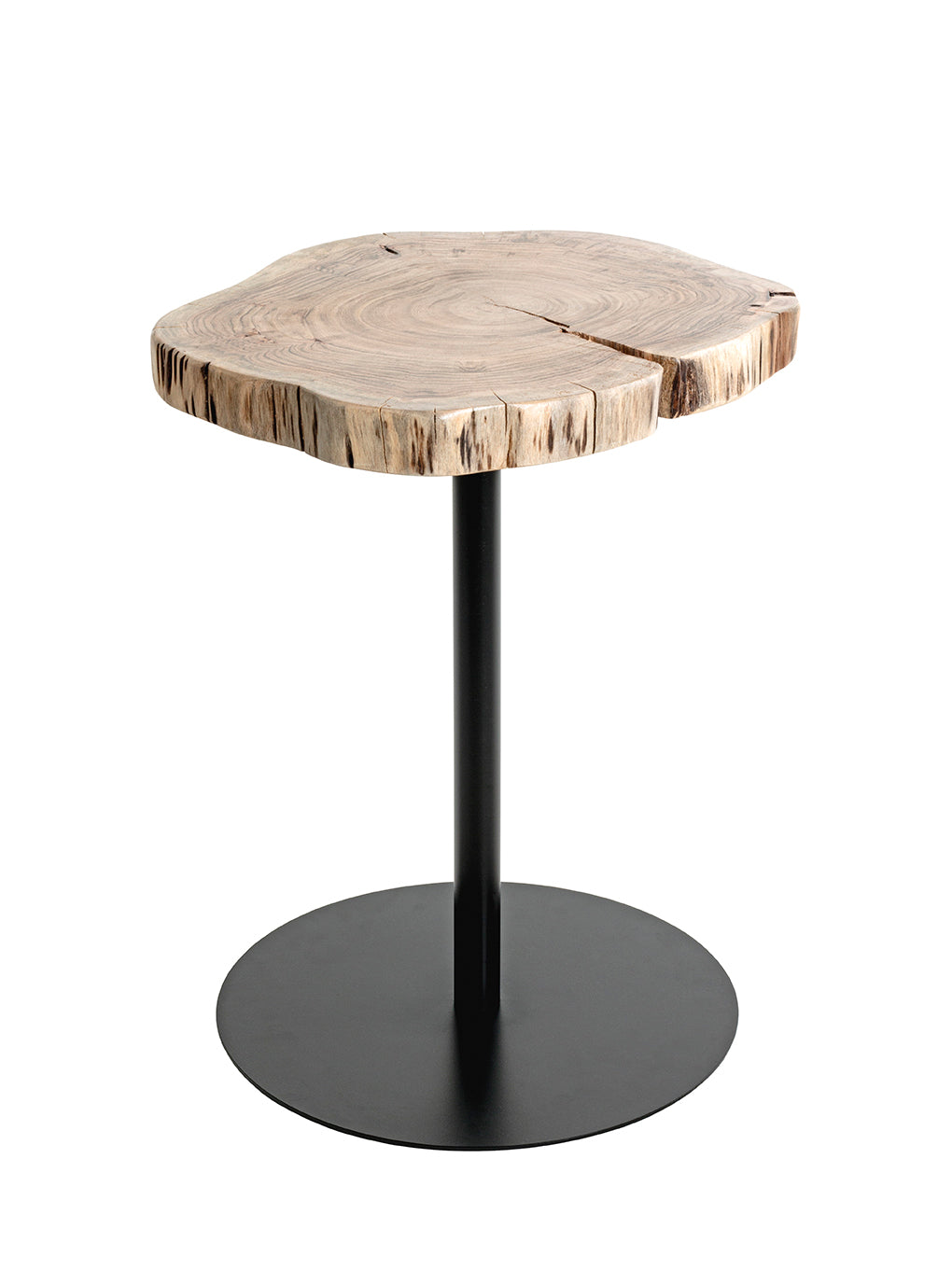 HAKU Möbel Beistelltisch aus Massivholz Baumkante in Braun, Ø 40 cm, H 50 cm