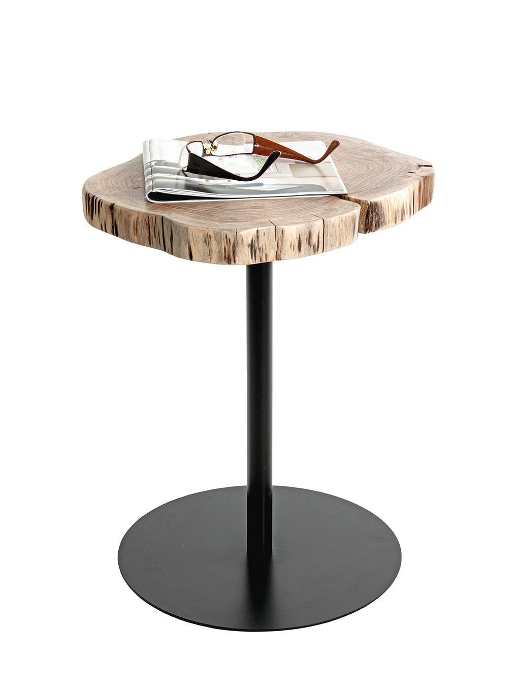 HAKU Möbel Beistelltisch aus Massivholz Baumkante in Braun, Ø 40 cm, H 50 cm