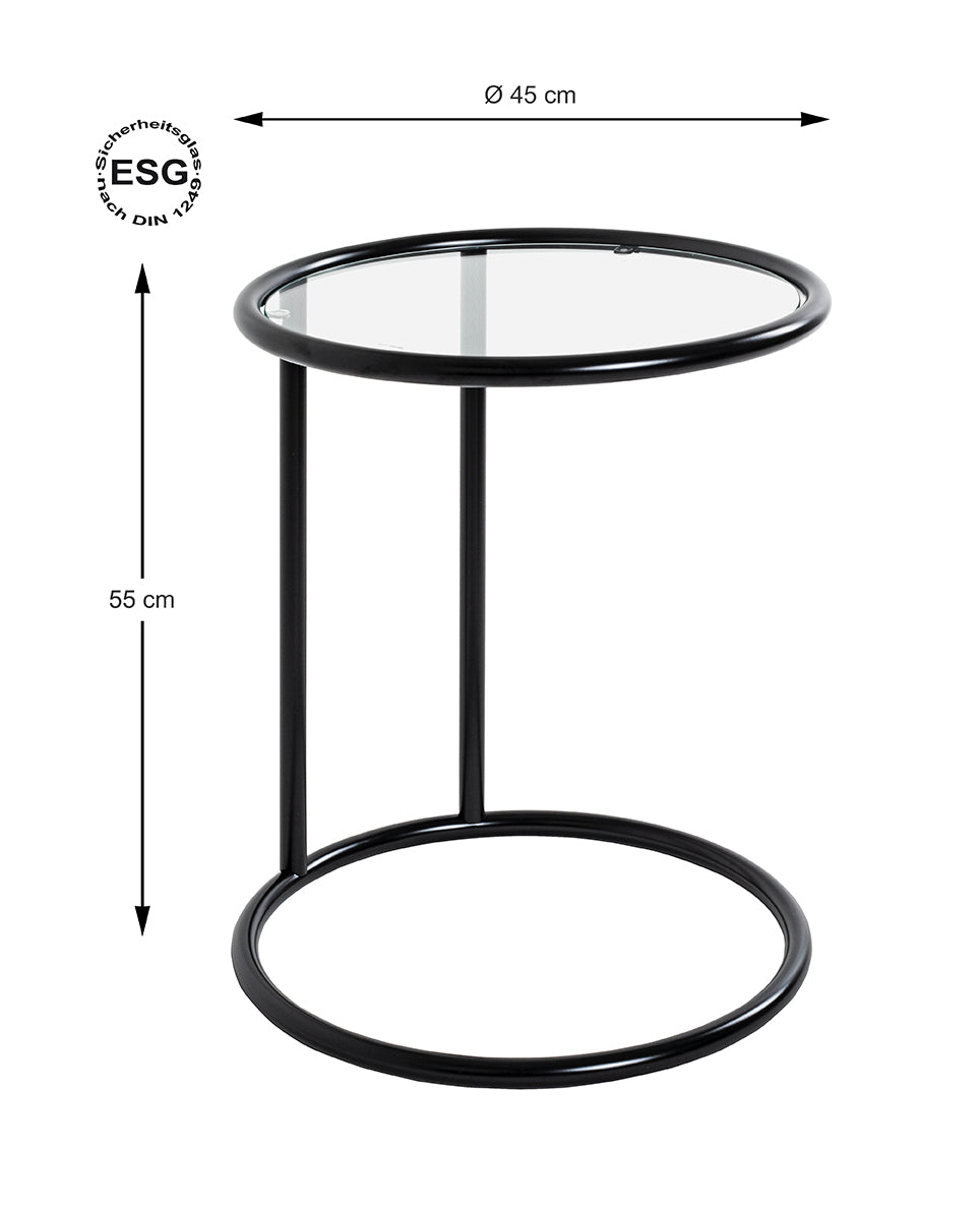 HAKU Möbel Beistelltisch aus Metall mit Glas in Schwarz 45 x 55 cm