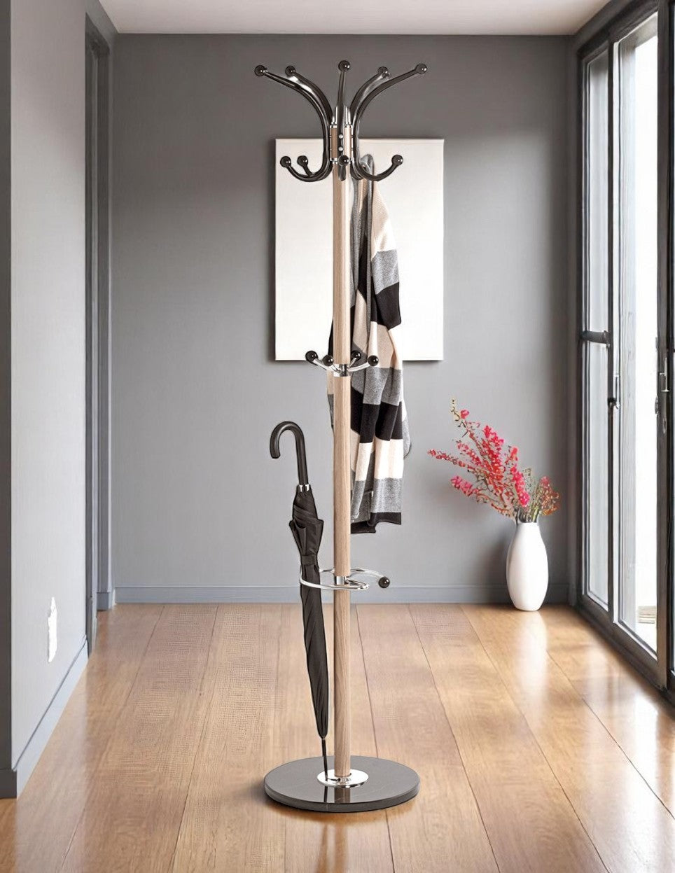 HAKU Möbel Garderobenständer aus Metall mit Marmor in Braun 40 x 175 cm