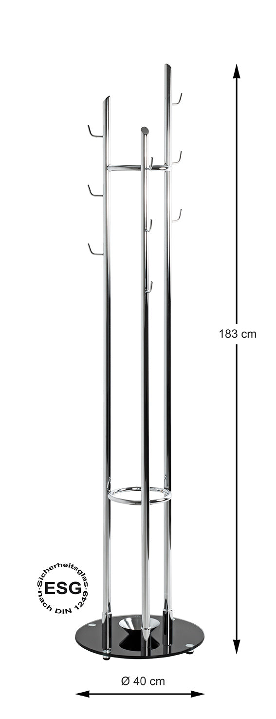 HAKU Möbel Garderobenständer aus Metall mit Glas in Silber 40 x 183 cm