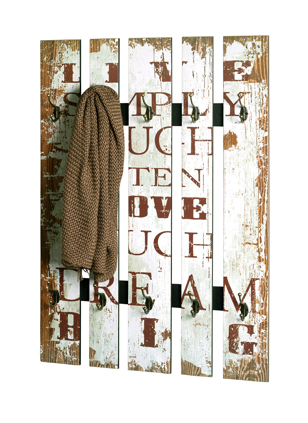 HAKU Möbel Wandgarderobe aus MDF Motiv Schriftzug in Weiss 70 x 9 x 100 cm