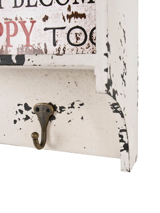 HAKU Möbel Wandgarderobe aus MDF Motiv Schriftzug in Weiss 65 x 15 x 40 cm