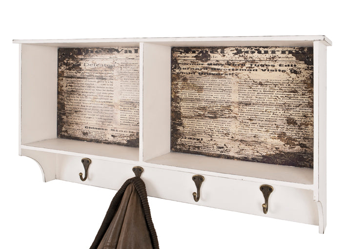 HAKU Möbel Wandgarderobe aus MDF Motiv Schriftzug in Weiss 76 x 15 x 40 cm