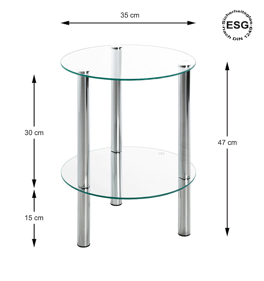 HAKU Möbel Beistelltisch aus Metall mit Glas in Silber 35 x 47 cm