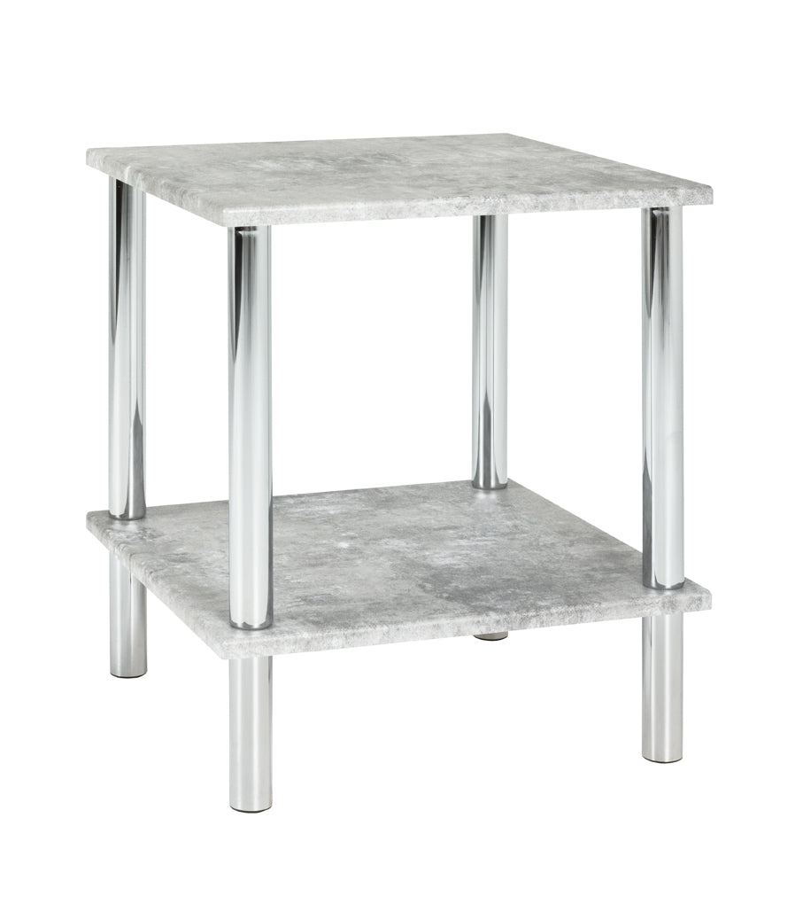 HAKU Möbel Beistelltisch aus Metall mit Glas in Silber 39 x 39 x 47 cm in Betonoptik, Chrom
